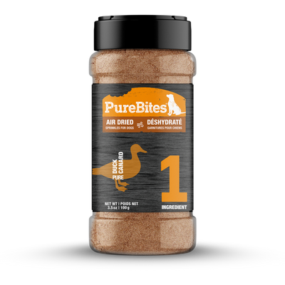 Pure Bites Air Dried Sprinkles Duck Flavour Topper For Dogs - front of the 100g / 3.5oz shaker bottle - Dog Treats - PureBites - PetMax Canada