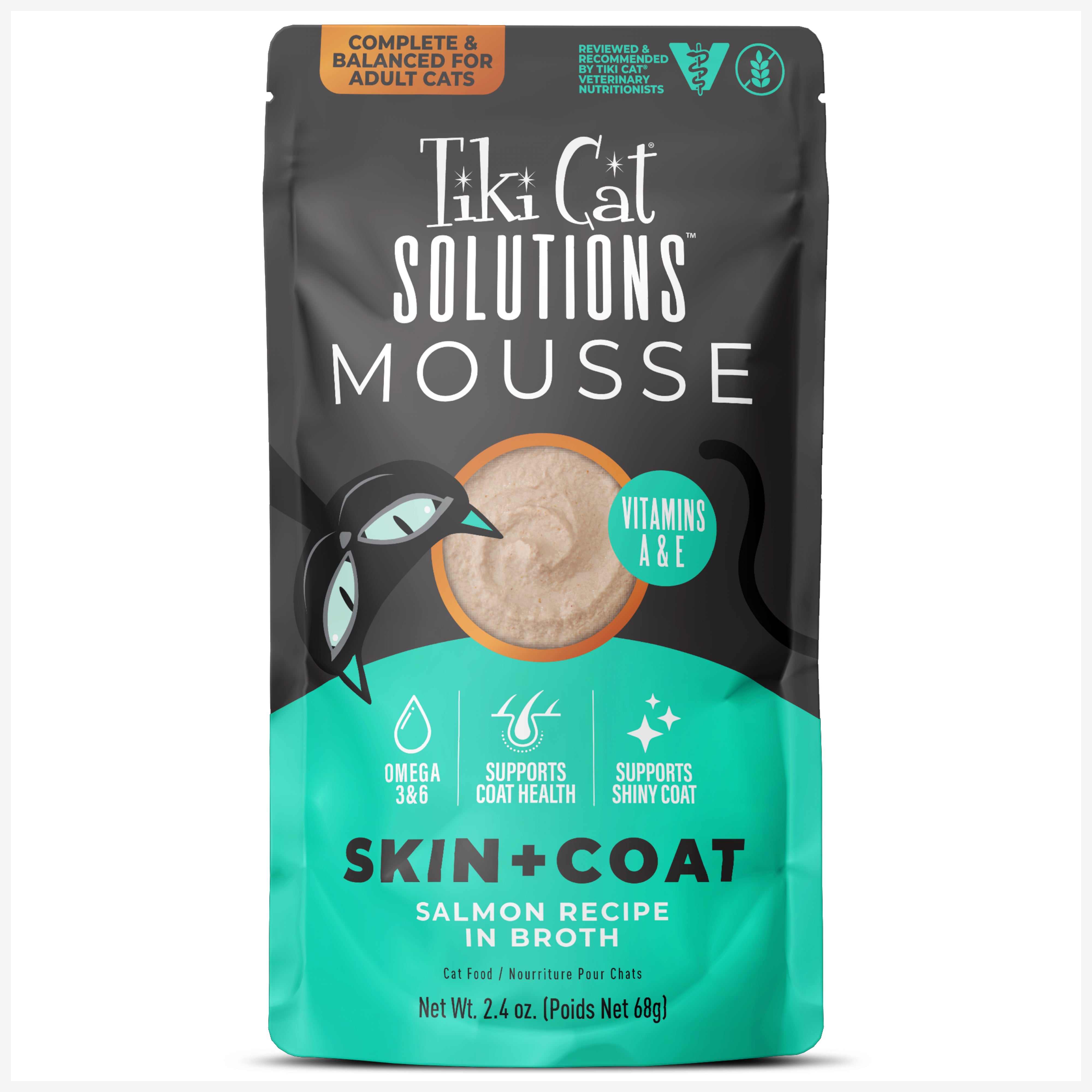 Tiki Cat Special Mousse Skin & Coat Salmon Recipe in Broth Wet Cat Food - Front of Pouch - Tiki Cat - PetMax Canada