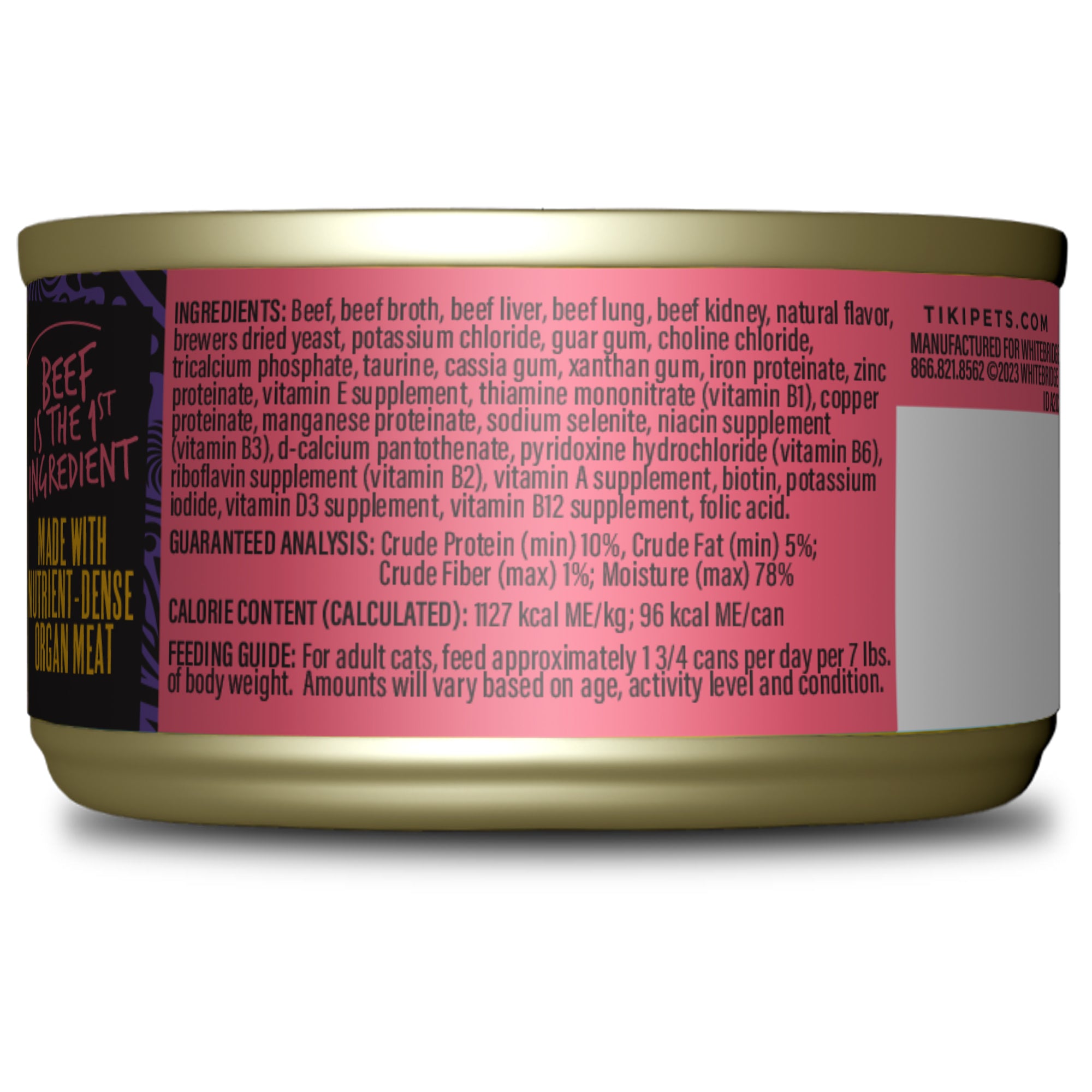 Tiki Cat After Dark Beef & Beef Liver Pâté Wet Cat Food - Back of Pack Nutrition Info - Tiki Cat - PetMax Canada