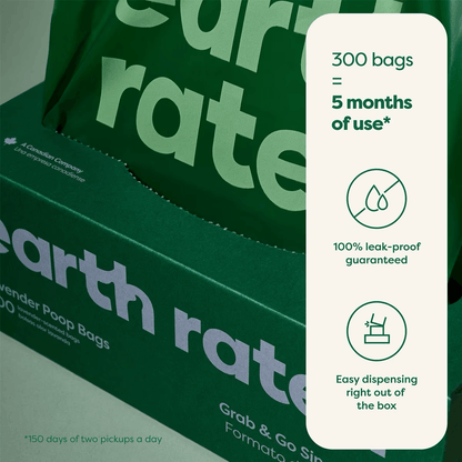 Earth Rated 300 Lavender-Scented Dog Waste Bags on a Single Roll - 300 Bags - Waste Management - Earth Rated - PetMax Canada