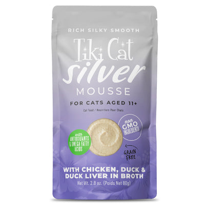 Tiki Cat Silver Mousse with Chicken, Duck & Duck Liver in Broth Wet Cat Food - Front of Pouch - Tiki Cat - PetMax Canada