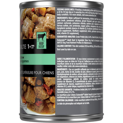 Side of can, ingredients and guaranteed analysis - Eukanuba Adult Beef & Vegetable Stew Canned Dog Food - PetMax Canada