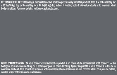 Feeding guidelines panel - Eukanuba Adult Beef & Vegetable Stew Canned Dog Food - PetMax Canada