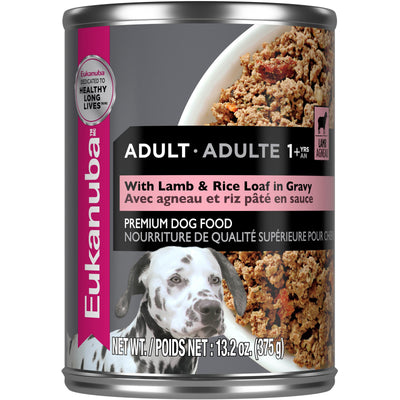 Front of can, label view - Eukanuba Canned Dog Food Lamb & Rice Entree - PetMax Canada