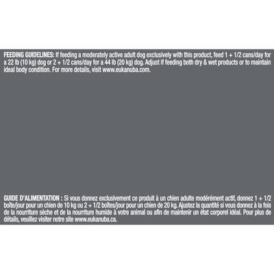Feeding guidelines panel - Eukanuba Canned Dog Food Lamb & Rice Entree - PetMax Canada