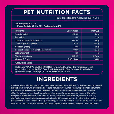Pet Nutrition Facts and ingredients - Eukanuba Puppy Large Breed - PetMax Canada