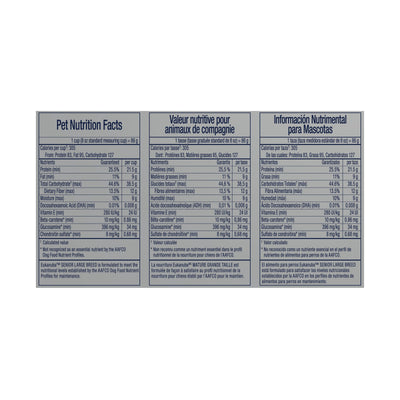 Pet Nutrition Facts panel in English, French and Spanish - Eukanuba Senior Large Breed - PetMax Canada
