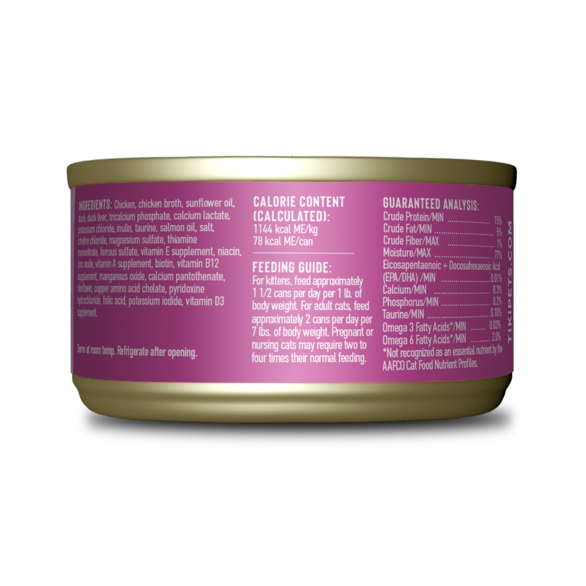 Tiki Cat Baby For Kittens Age 8 Weeks + Chicken, Duck & Duck Liver Recipe Wet Cat Food - Back of Pack Nutrition Info - Tiki Cat - PetMax Canada