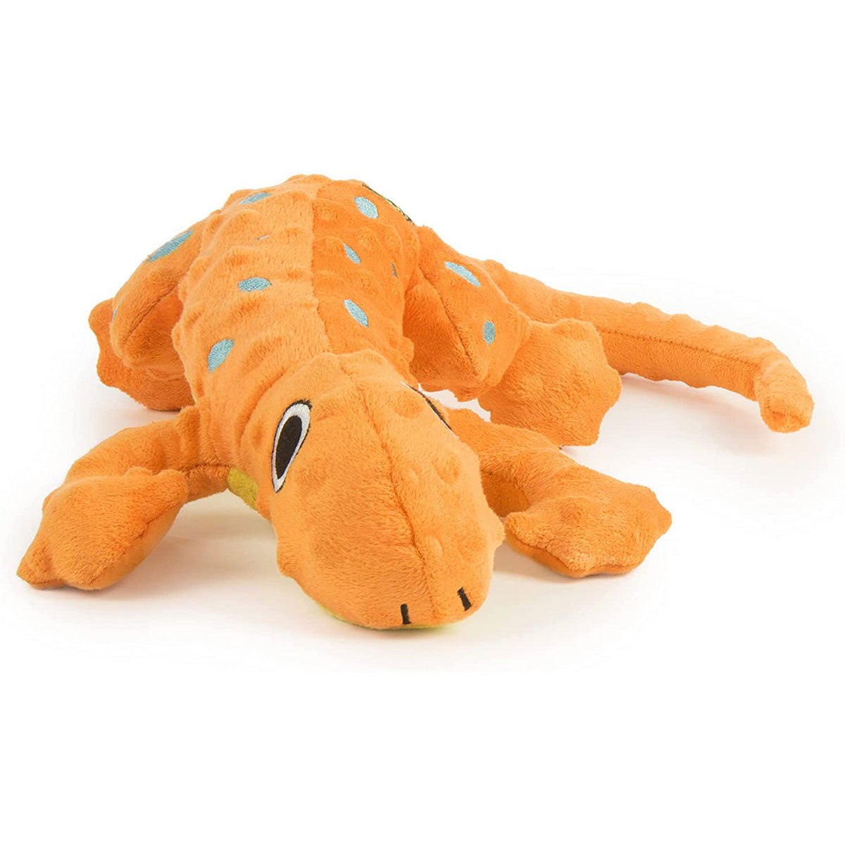 goDog Amphibianz Gecko Plush Dog Toy - Orange - head-on front view - PetMax Canada