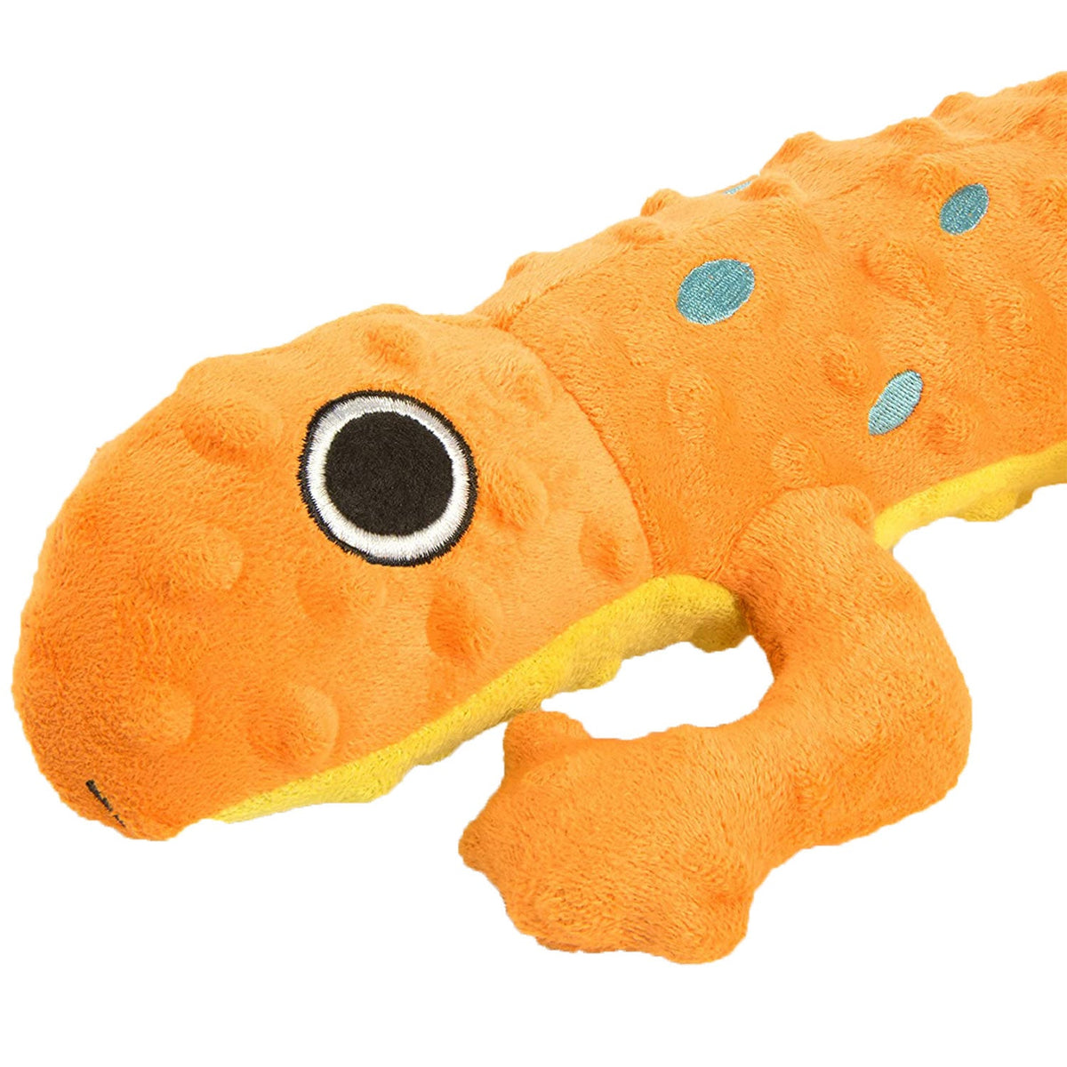 goDog Amphibianz Gecko Plush Dog Toy - Orange - close-up of bubble-textured plush - PetMax Canada