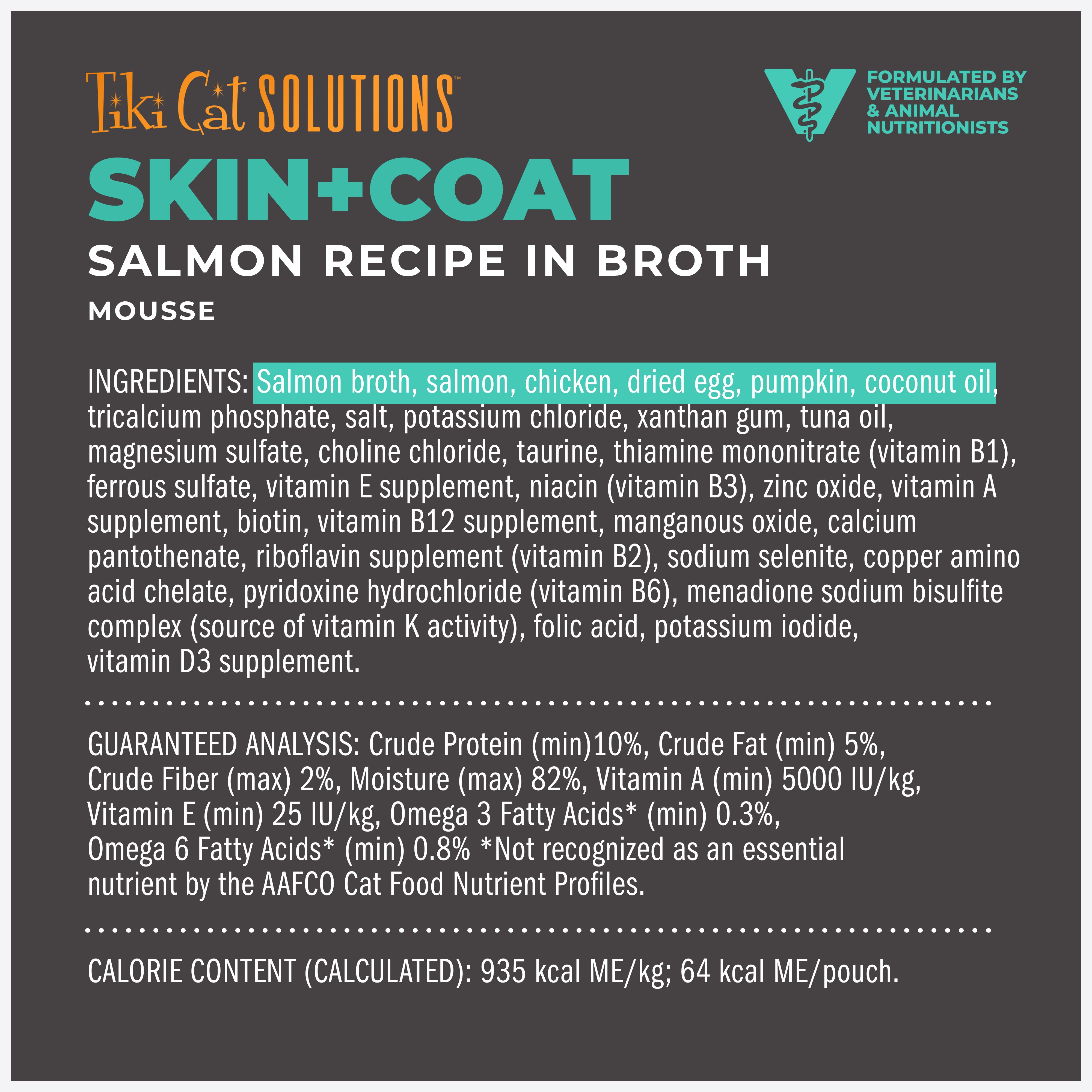 Tiki Cat Special Mousse Skin & Coat Salmon Recipe in Broth Wet Cat Food - Product Highlights 1 - Tiki Cat - PetMax Canada