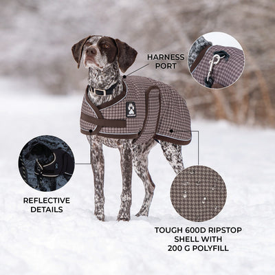 Shedrow K9 Expedition Dog Coat Cinder Houndstooth - Coats - Shedrow K9 - PetMax Canada