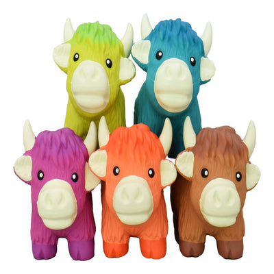 Multipet Latex Highland Cow Dog Toy - assorted colours group - PetMax Canada