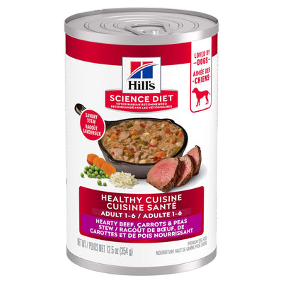 Hill's Science Diet Adult Healthy Cuisine Canned Dog Food, Hearty Beef, Carrots & Peas Stew 354g