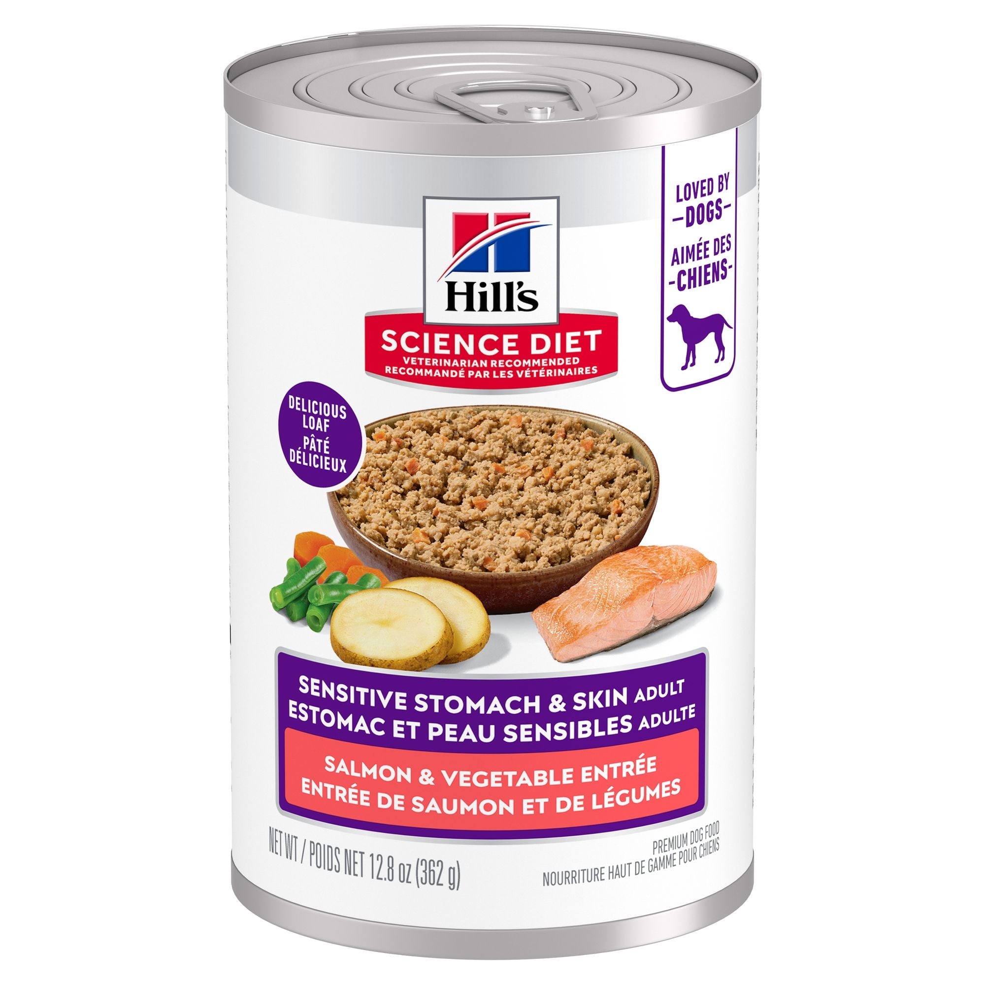 Hill's Science Diet Adult Sensitive Stomach & Skin Canned Dog Food, Salmon & Vegetable Entrée 363g