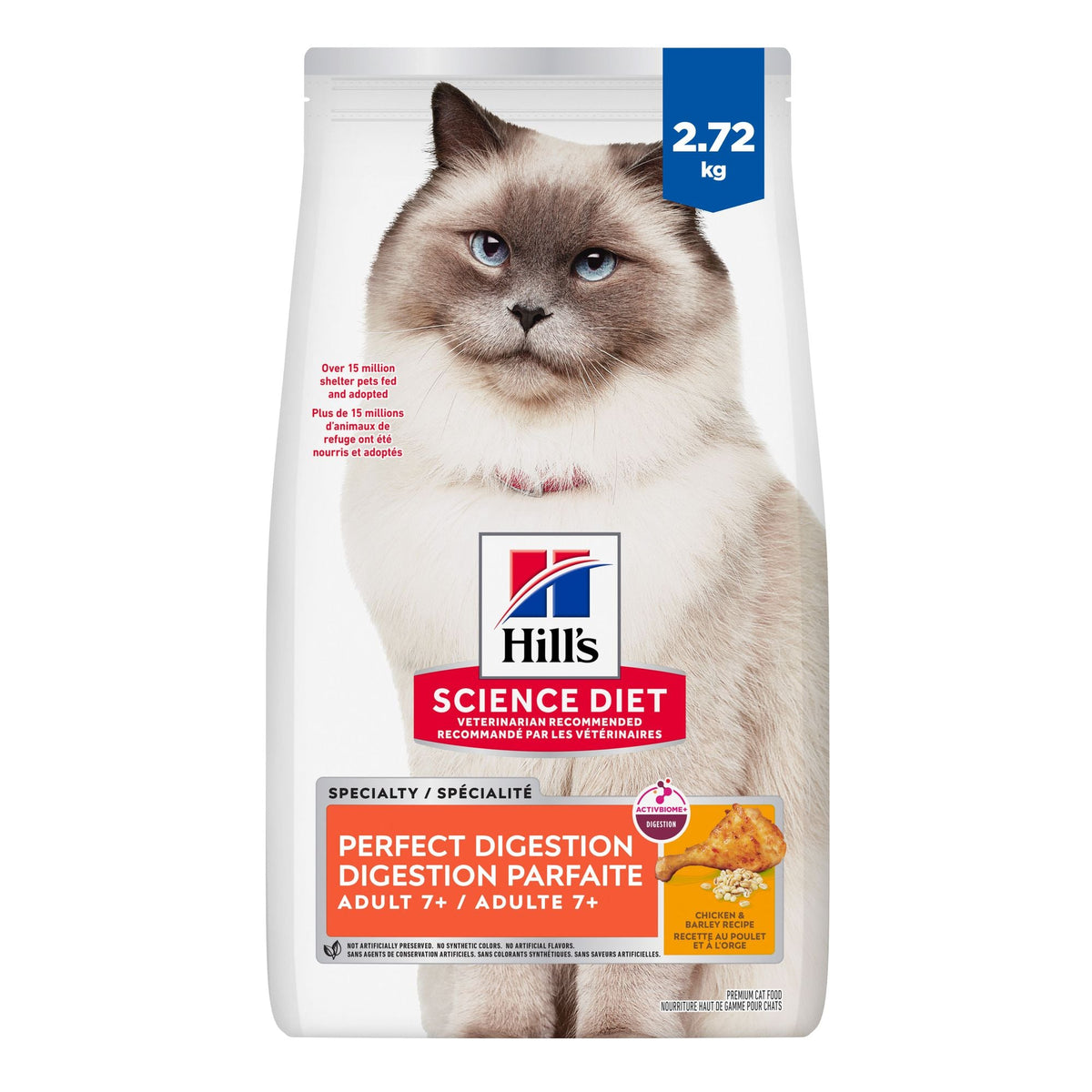 Hill's Science Diet Adult 7+ Perfect Digestion Chicken, Barley & Whole Oats Recipe Dry Cat Food 2.72 Kg
