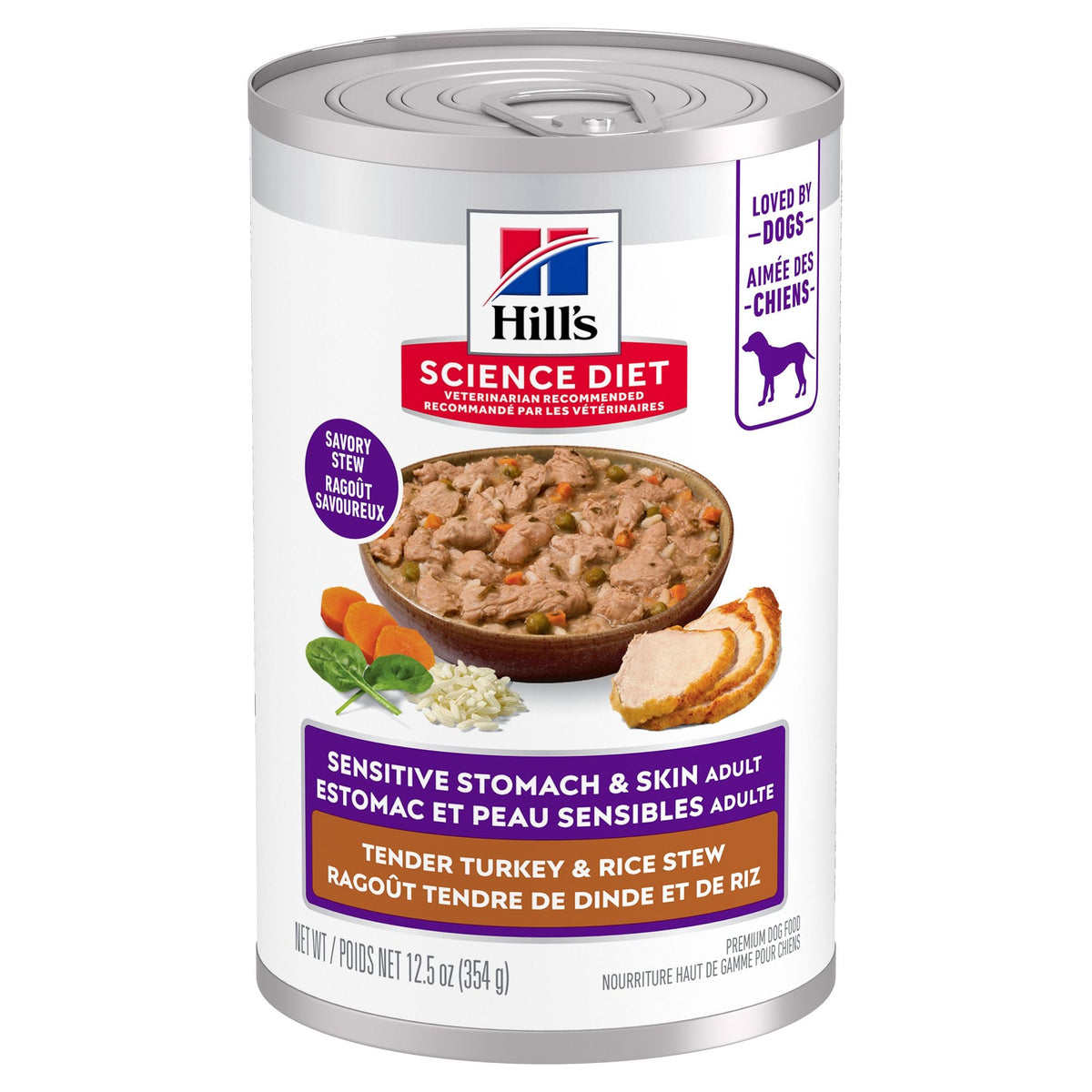 Hill's Science Diet Adult Sensitive Stomach & Skin Canned Dog Food, Tender Turkey & Rice Stew 363g