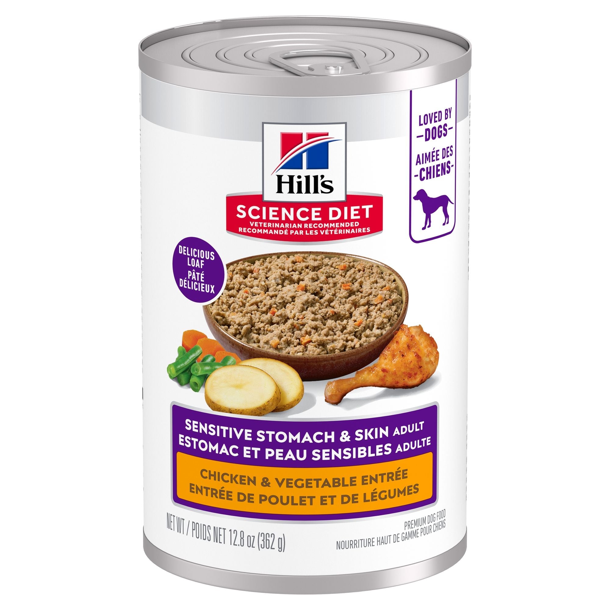 Hill's Science Diet Adult Sensitive Stomach & Skin Canned Dog Food, Chicken & Vegetable Entrée 363g