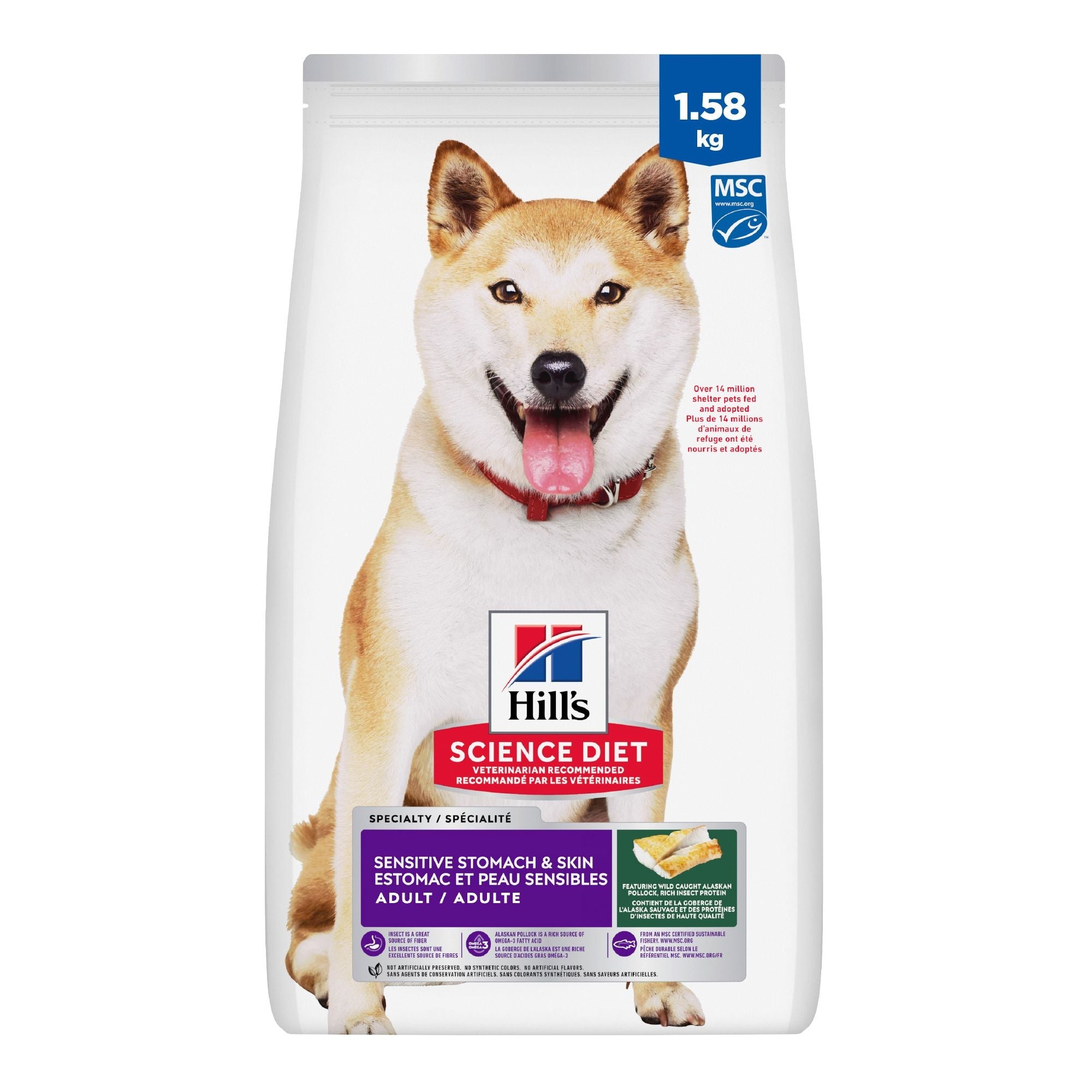 Hill's Science Diet Adult Sensitive Stomach & Skin Pollock Meal, Barley & Insect Meal Recipe Dry Dog Food 1.58 kg