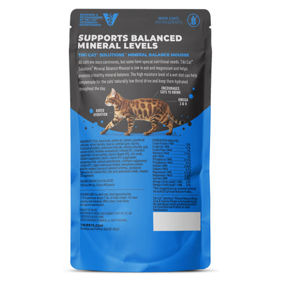 Tiki Cat Solutions Mousse Mineral Balance Tuna & Salmon Recipe Wet Cat Food - Back of Pack Nutrition Info - Tiki Cat - PetMax Canada