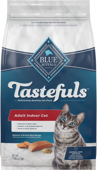 Blue Buffalo Tastefuls Indoor Natural Salmon & Brown Rice Adult Dry Cat Food  Cat Food  | PetMax Canada