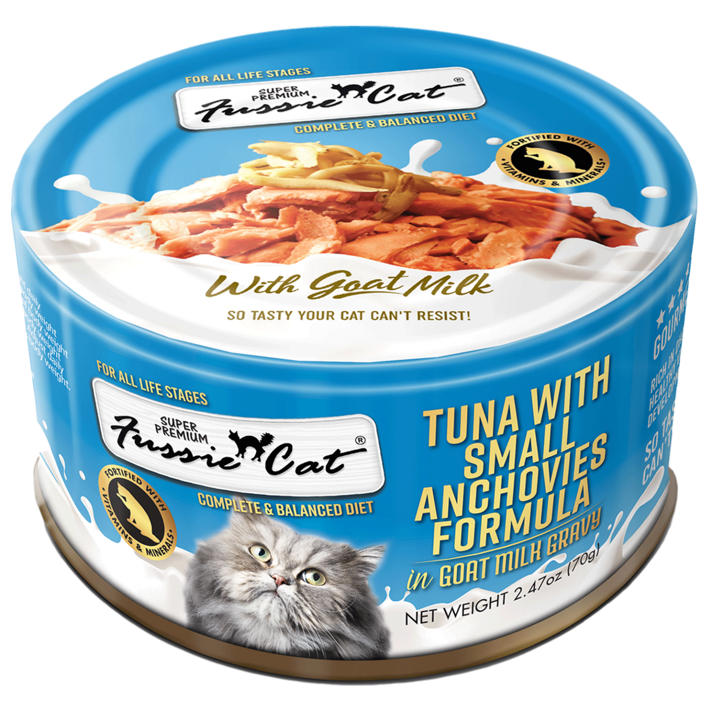 Fussie Cat Premium Tuna With Small Anchovies Formula in Goat Milk  Canned Cat Food  | PetMax Canada