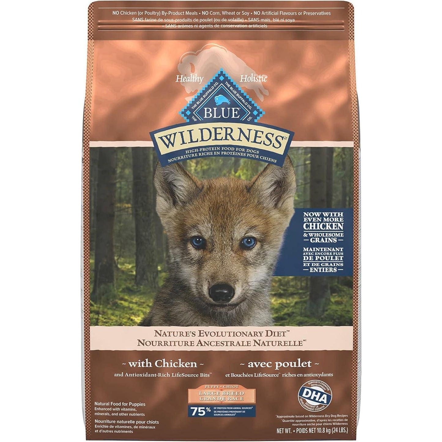 Blue Buffalo Wilderness More Meat & Wholesome Grains Natural Dry Dog Food Large Breed Puppy Chicken  Dog Food  | PetMax Canada