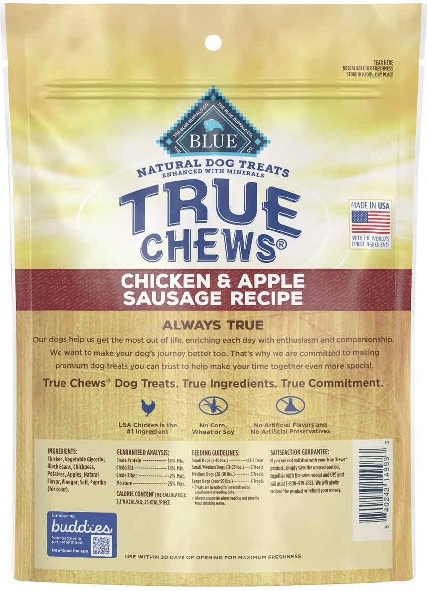 Blue True Chews Dog Treats Chicken & Apple Sausage  Dog Treats  | PetMax Canada