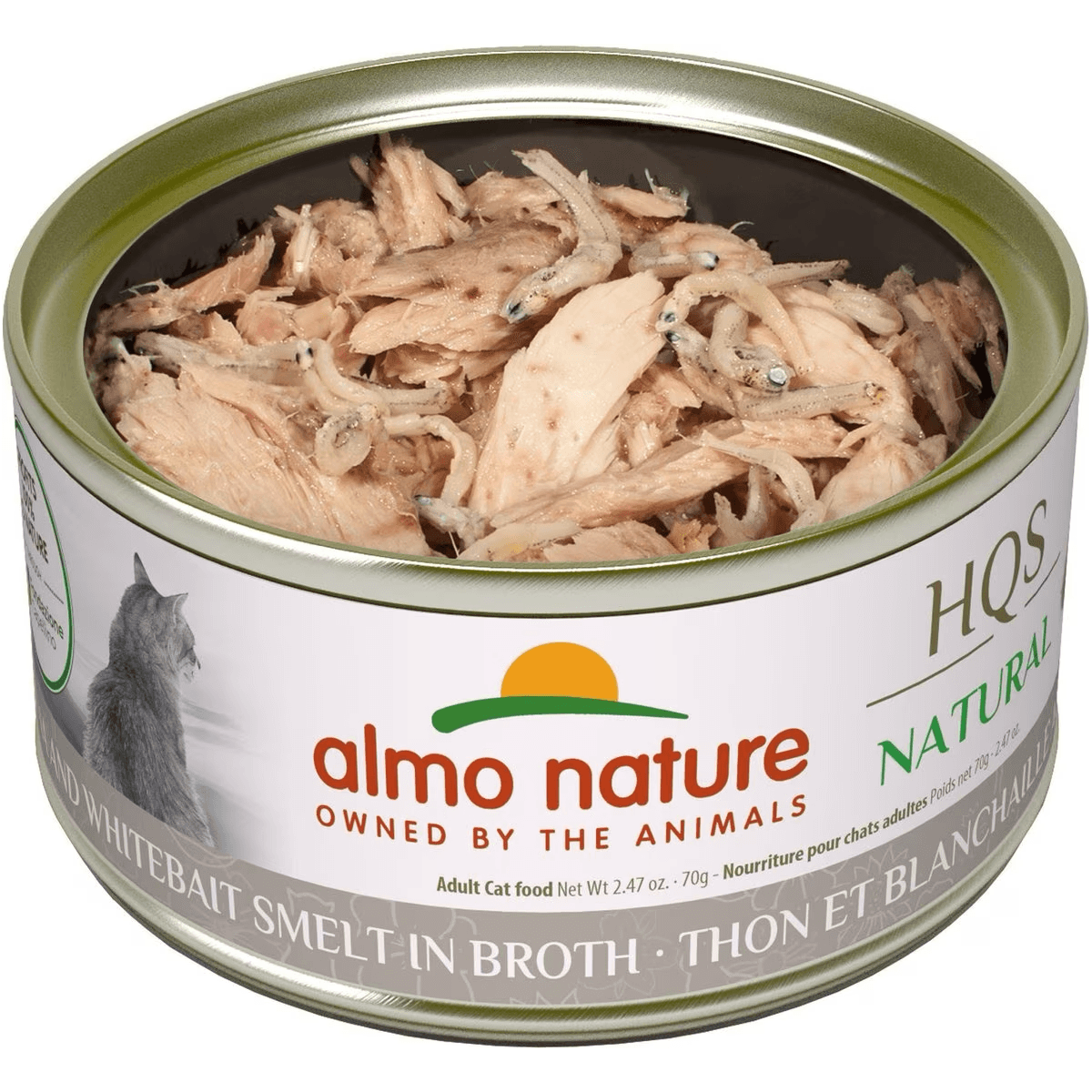 Almo Nature HQS Natural Tuna & Whitebait Smelt in Broth Grain-Free Canned Cat Food - 70g - Canned Cat Food - Almo Nature - PetMax Canada
