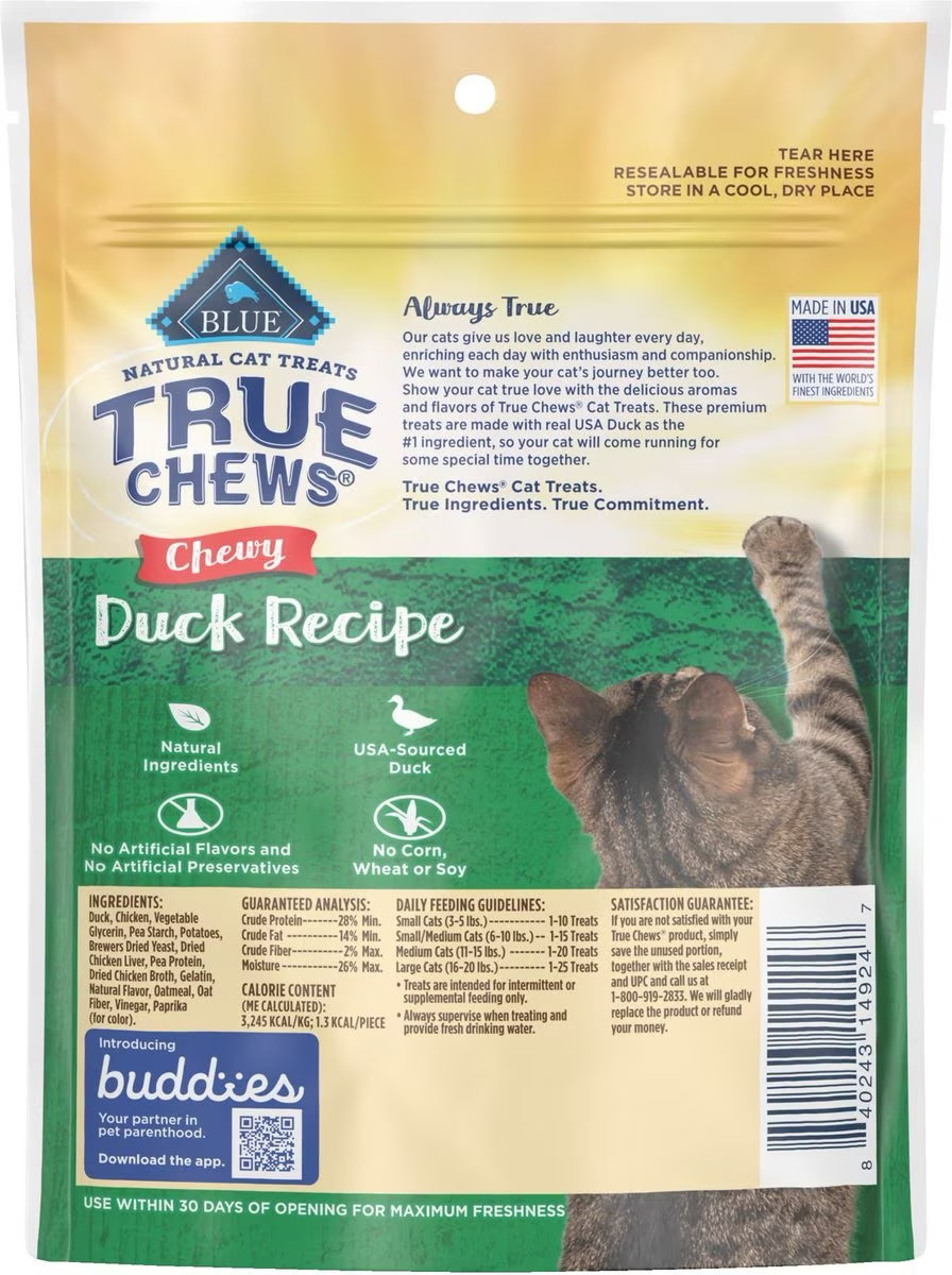 Blue True Chews Chewy Natural Chewy Duck Cat Treats  Cat Treats  | PetMax Canada