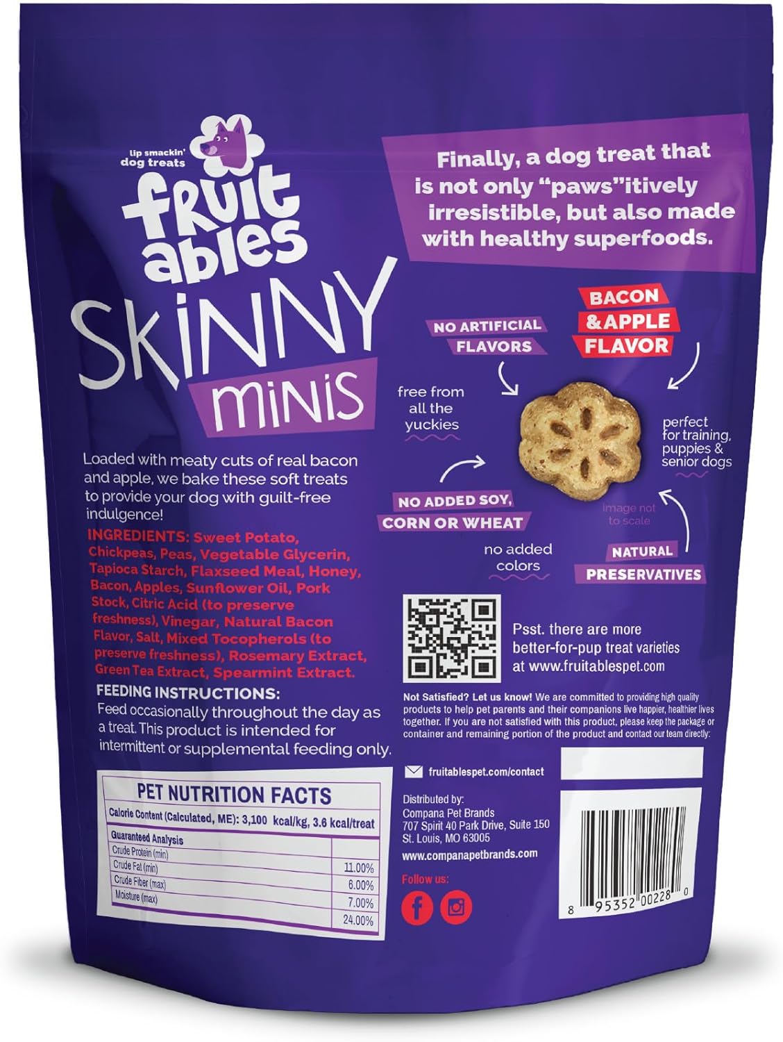 Gâteries pour chiens Skinny Minis de Fruitables Pomme et bacon