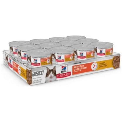 Hill's Science Diet Perfect Digestion Chicken, Vegetable & Rice Stew Adult Canned Cat Food - 82g - Canned Cat Food - Hill's Science Diet - PetMax Canada