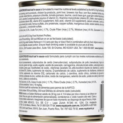 Royal Canin Breed Health Nutrition Golden Retriever Adult Loaf in Sauce Canned Dog Food