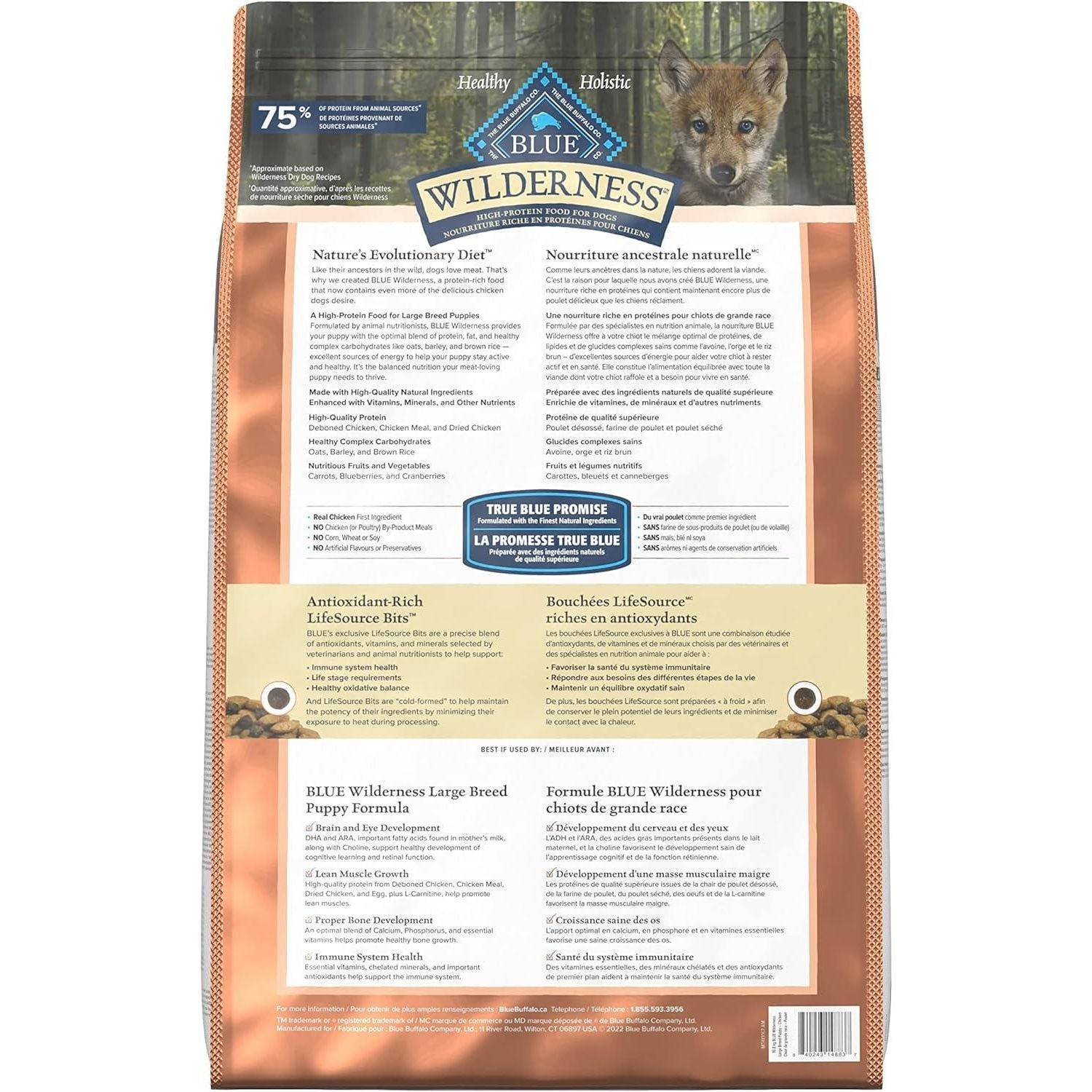 Blue Buffalo Wilderness More Meat & Wholesome Grains Natural Dry Dog Food Large Breed Puppy Chicken - 10.9 Kg - Dog Food - Blue Buffalo - PetMax Canada