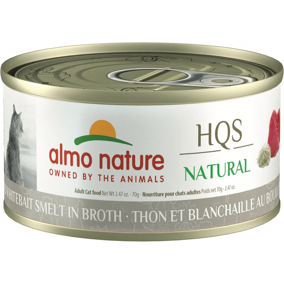 Almo Nature HQS Natural Tuna & Whitebait Smelt in Broth Grain-Free Canned Cat Food - 70g - Canned Cat Food - Almo Nature - PetMax Canada