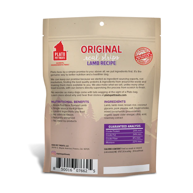 Plato Pet Treats Original Real Strips Lamb