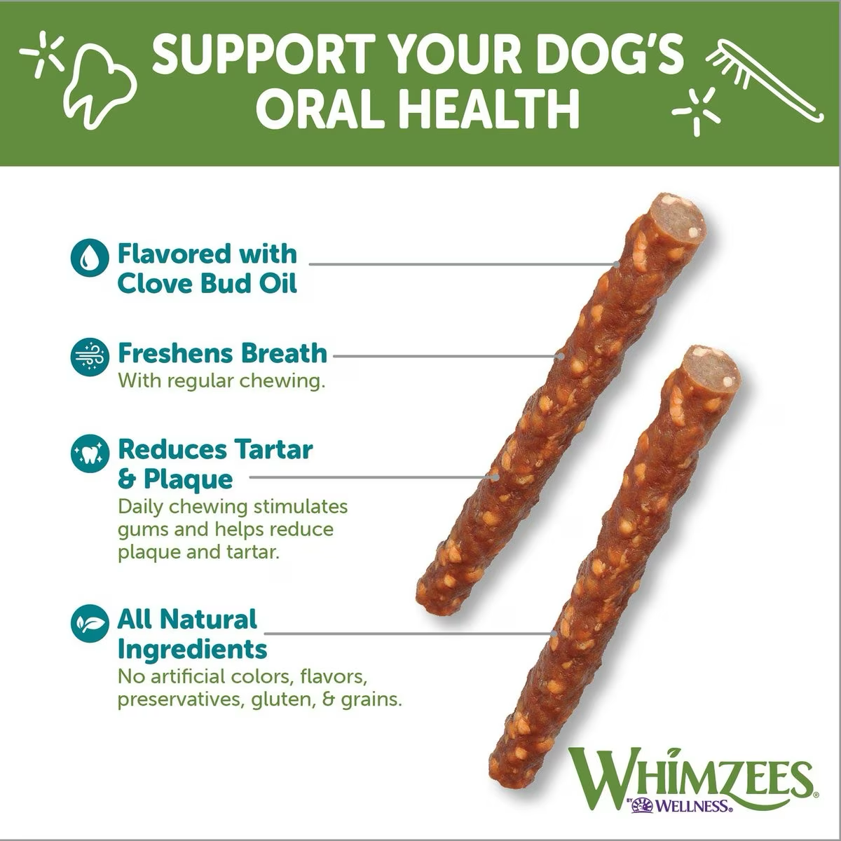 Whimzees Edible Dental Dog Chew Veggie Sausage  Natural Chews  | PetMax Canada