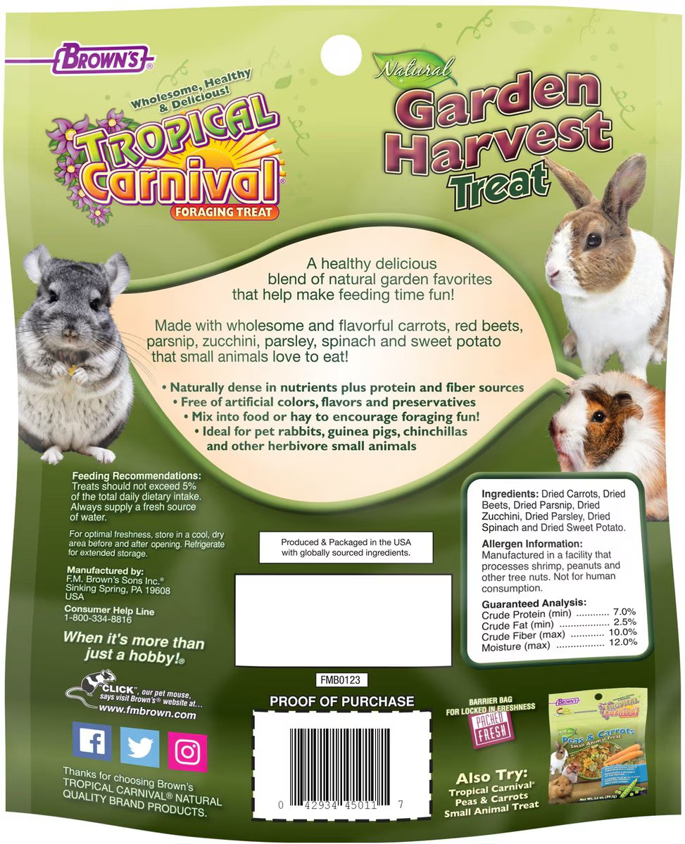 Brown's Tropical Carnival Natural Garden Harvest Small Pet Treats  Small Animal Food Dry  | PetMax Canada