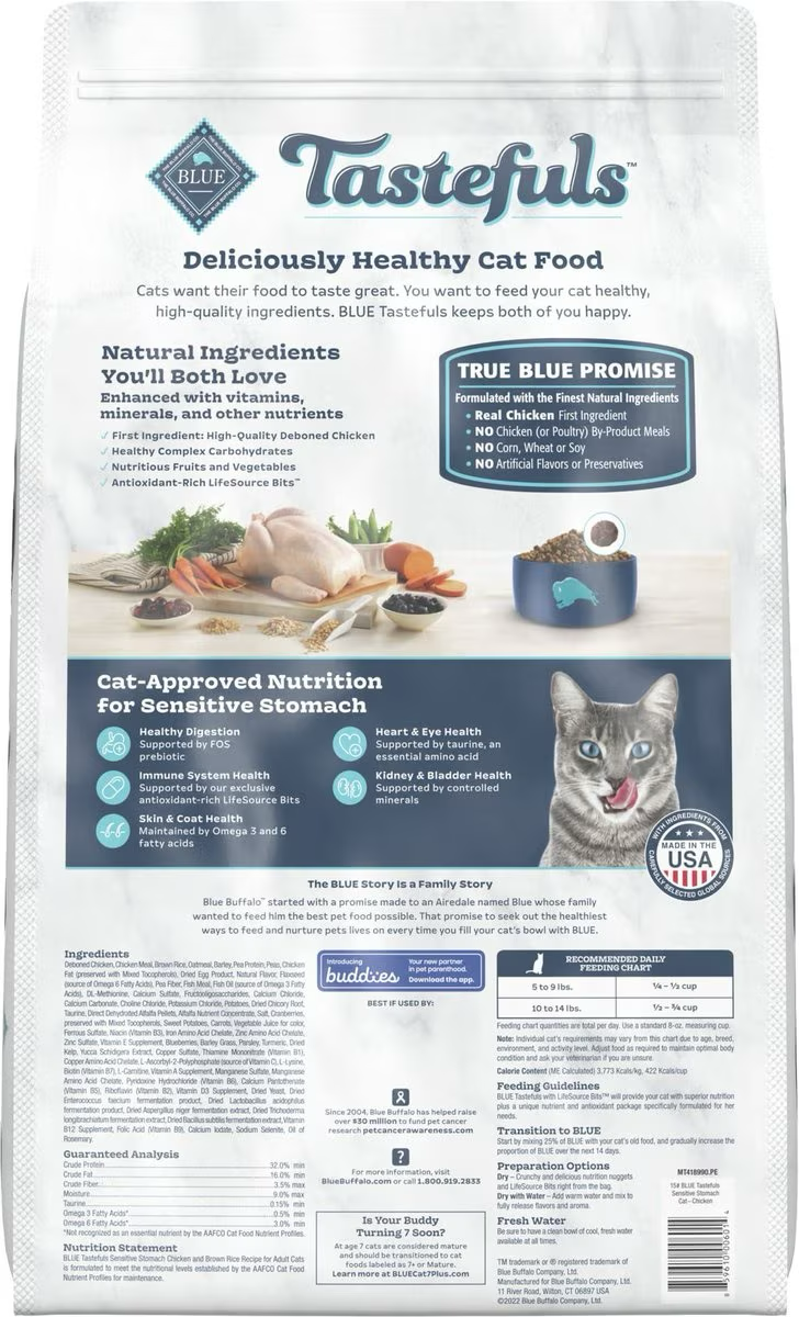 Blue Buffalo Tastefuls Sensitive Stomach Natural Chicken Adult Dry Cat Food  Cat Food  | PetMax Canada