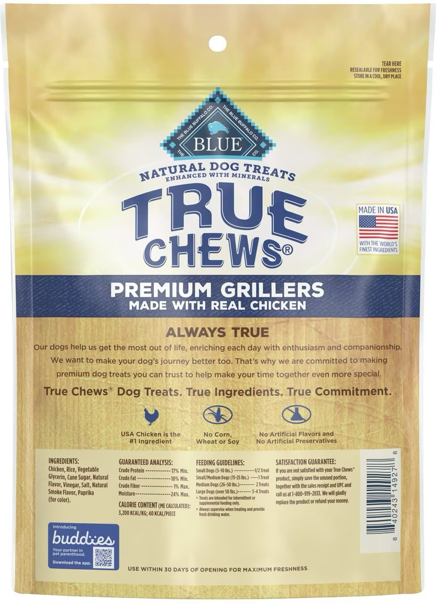 Blue True Chews Dog Treats Grillers Chicken  Dog Treats  | PetMax Canada