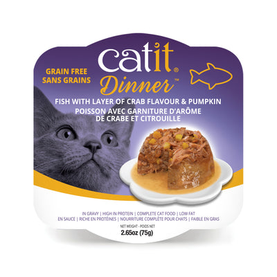 CatIt Nourriture humide pour chats Dîner au poisson avec saveur de crabe et citrouille