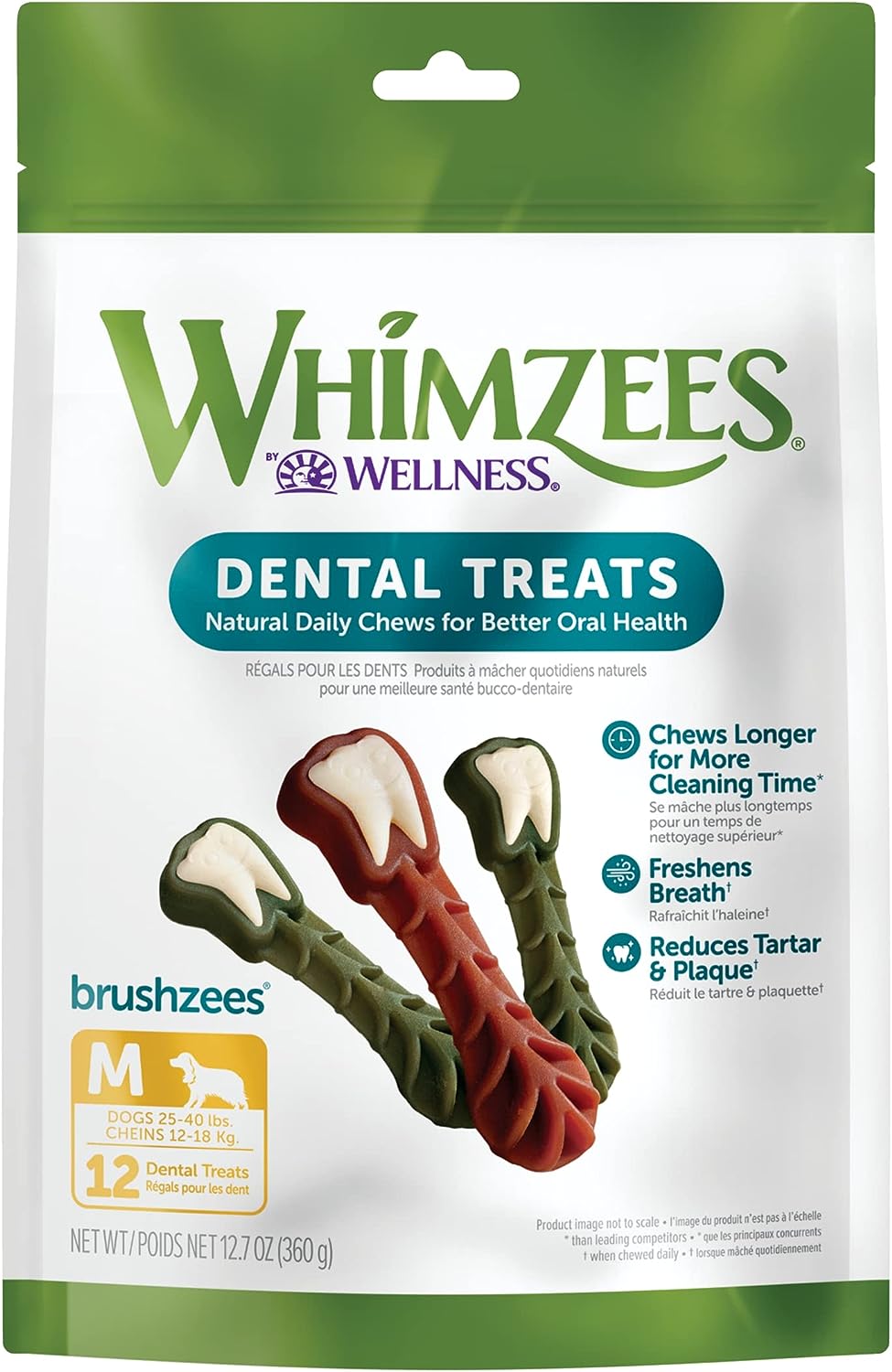 Whimzees Natural Grain Free Daily Dental Long Lasting Dog Treats Brushzees Medium Natural Chews Medium | PetMax Canada