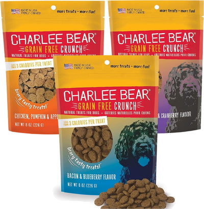 Bundle: Charlee Bear Bacon & Blueberry Flavour, Chicken, Pumpkin & Apple Flavour, and Turkey, Sweet Potato and Cranberry Flavour - 8oz bags  Dog Treats  | PetMax Canada