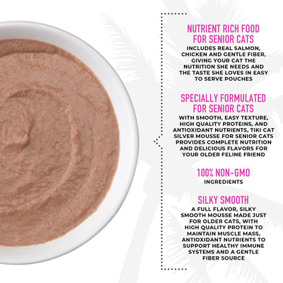 Tiki Cat Velvet Mousse Senior Mousse with Salmon & Pumpkin in Broth Wet Cat Food - Product Highlights 6 - Tiki Cat - PetMax Canada