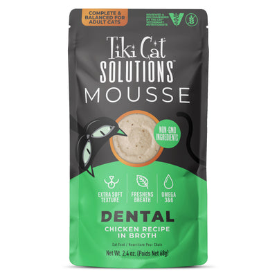 Tiki Cat Solutions Mousse Dental Chicken Recipe in Broth Wet Cat Food - Front of Pouch - Tiki Cat - PetMax Canada
