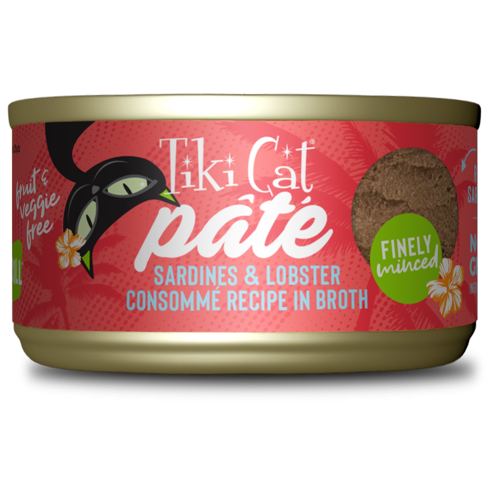 Tiki Cat Grill Pâté Sardines & Lobster Consommé Recipe in Broth Wet Cat Food - Front of Can - Tiki Cat - PetMax Canada