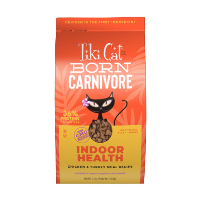 Tiki Cat Born Carnivore Indoor Health Chicken & Turkey Meal Recipe Dry Cat Food - Front of Bag - Tiki Cat - PetMax Canada