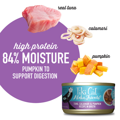 Tiki Cat Aloha Friends Tuna, Calamari & Pumpkin Recipe in Broth Wet Cat Food - Product Highlights 4 - Tiki Cat - PetMax Canada