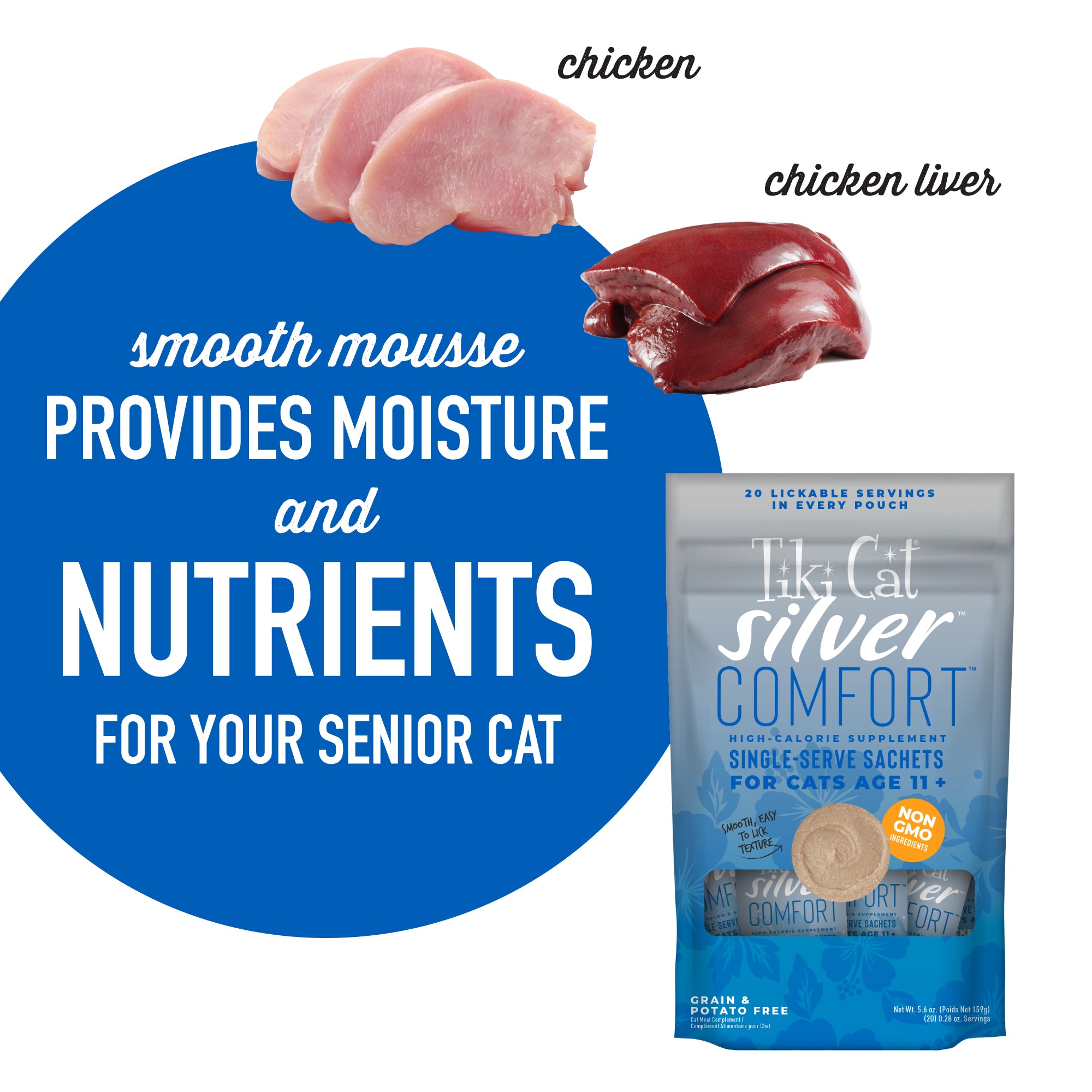 Tiki Cat Silver Comfort Chicken & Chicken Liver Recipe Wet Cat Food - Product Highlights 5 - Tiki Cat - PetMax Canada