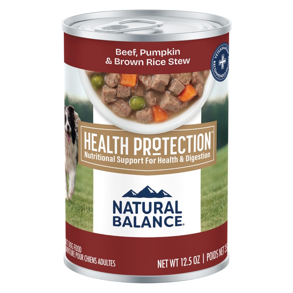 Natural Balance Health Protection Beef, Pumpkin & Brown Rice Stew Wet Dog Food - 354g - front of can (bilingual EN/FR Canadian packaging, 1200x1200) - Natural Balance - PetMax Canada